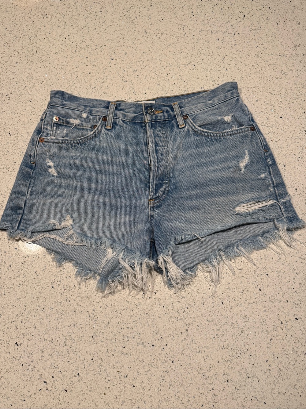 Agolde Parker Distressed Light Blue Denim Cutoff Jean Shorts Sz 27